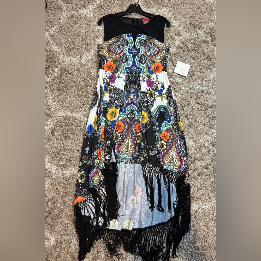 NWT Simon Chang Collection Colorful Paisley Floral Fringed Maxi Dress - Picture 13 of 13